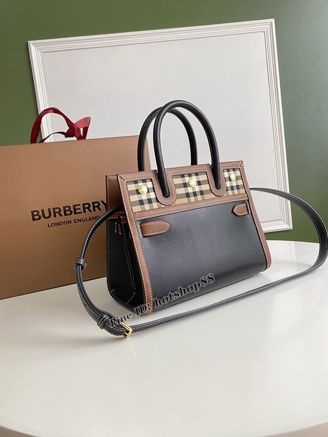 Burberry專櫃新款小號Title泰爾勒手袋 巴寶莉Vintage復古格紋手提肩背女包 yxb1156